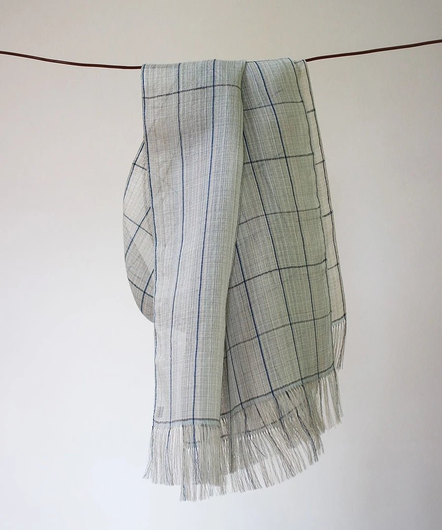 Silk Stole in Off - White and Indigo Stripes