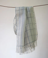 Silk Stole in Off - White and Indigo Stripes