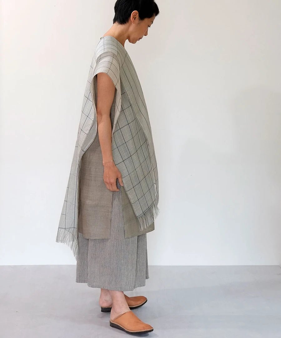 Silk Stole in Off - White and Indigo Stripes