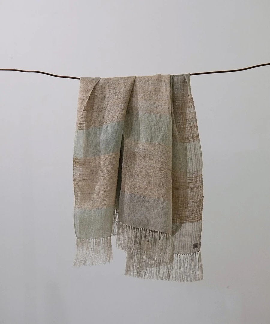Silk Stole in Pale Green and Natural