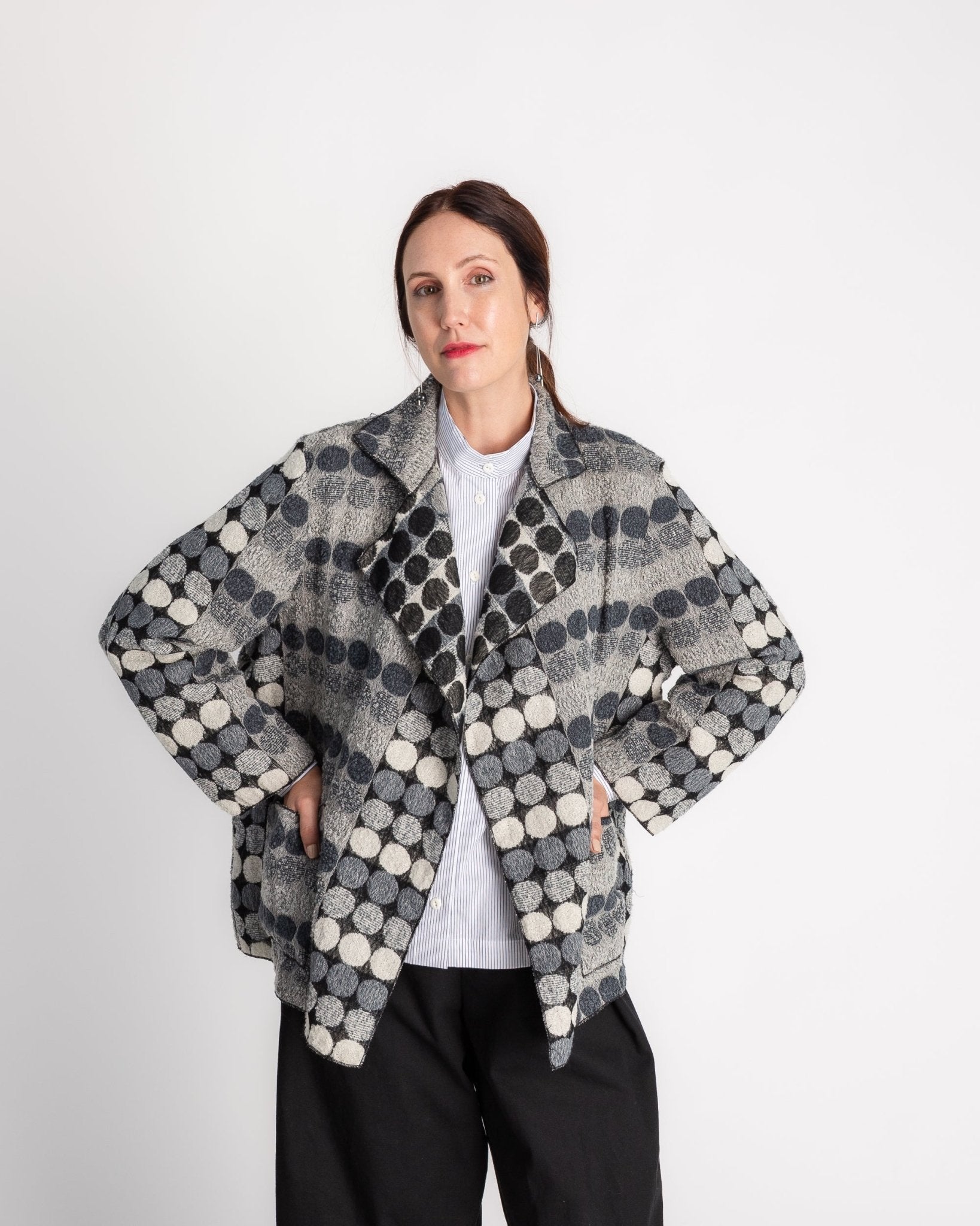 Slim Sweater Jacket in Black and Gray Nuno "Maru Maru" WoolSweater Jackets