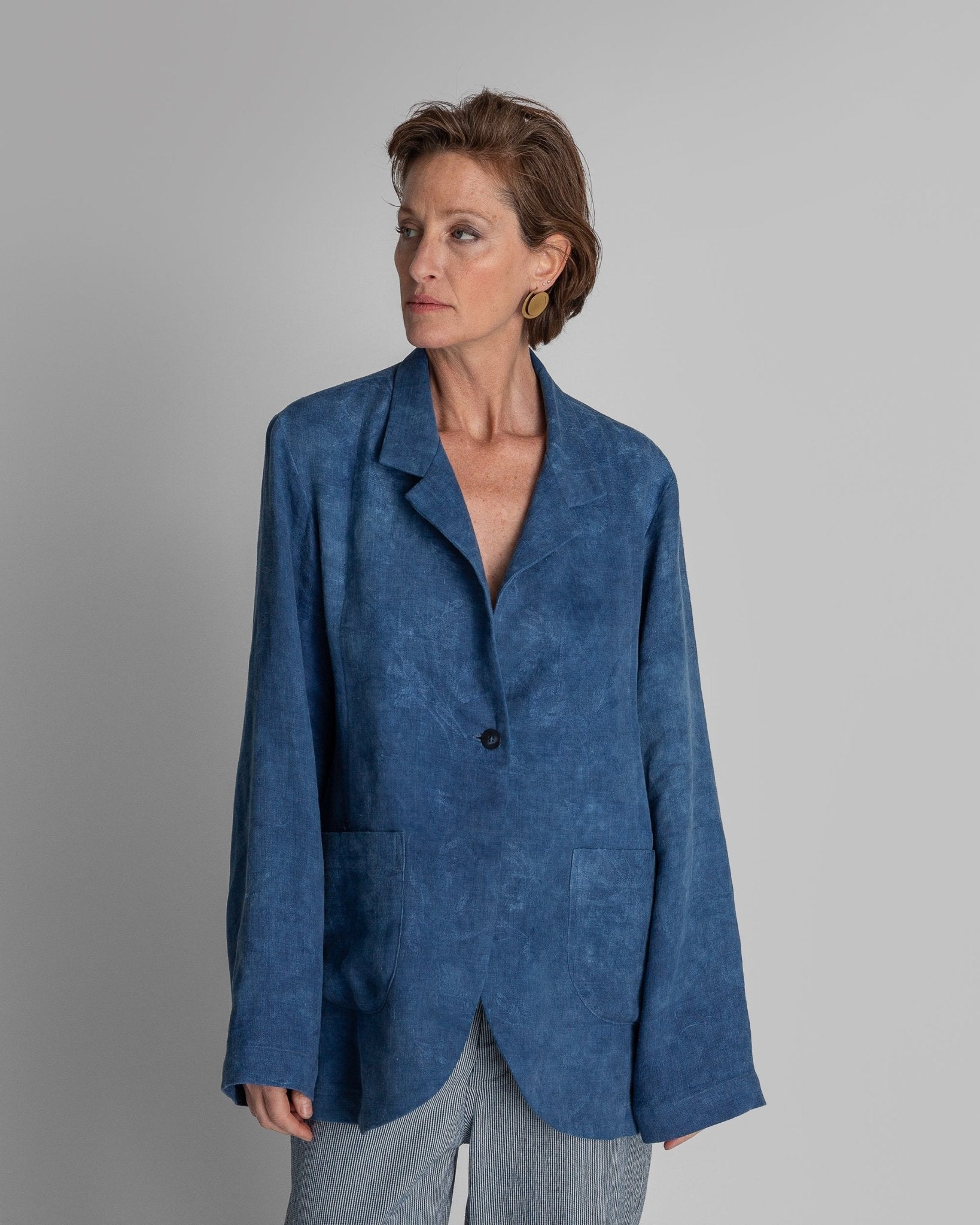 Slouchy Christina Jacket in Floral Indigo Damask LinenChristina Jackets