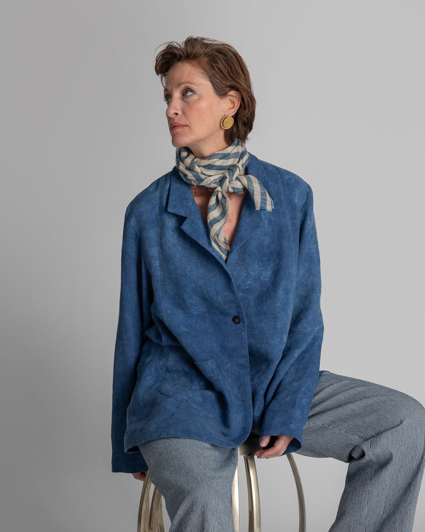 Slouchy Christina Jacket in Floral Indigo Damask LinenChristina Jackets