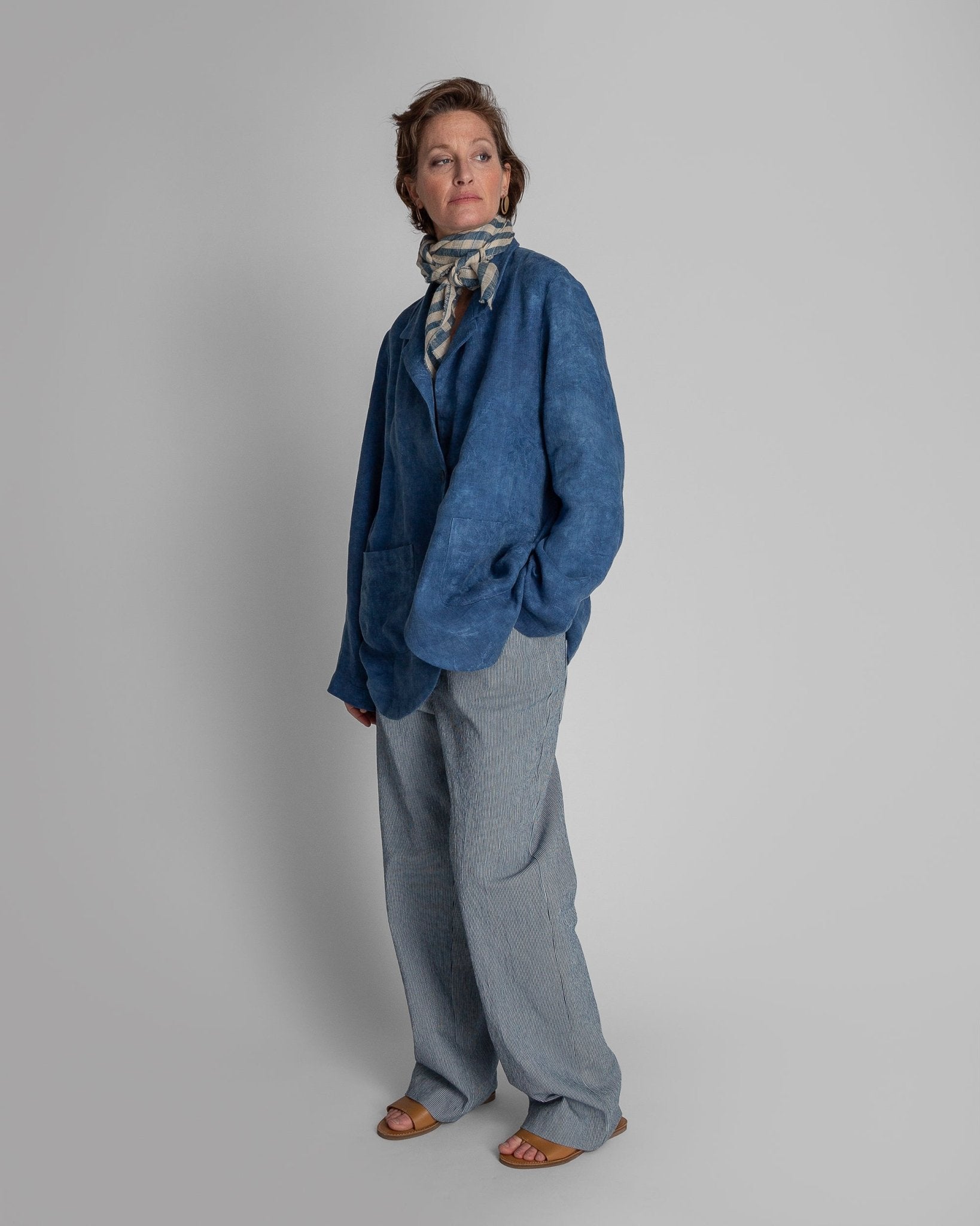 Slouchy Christina Jacket in Floral Indigo Damask LinenChristina Jackets