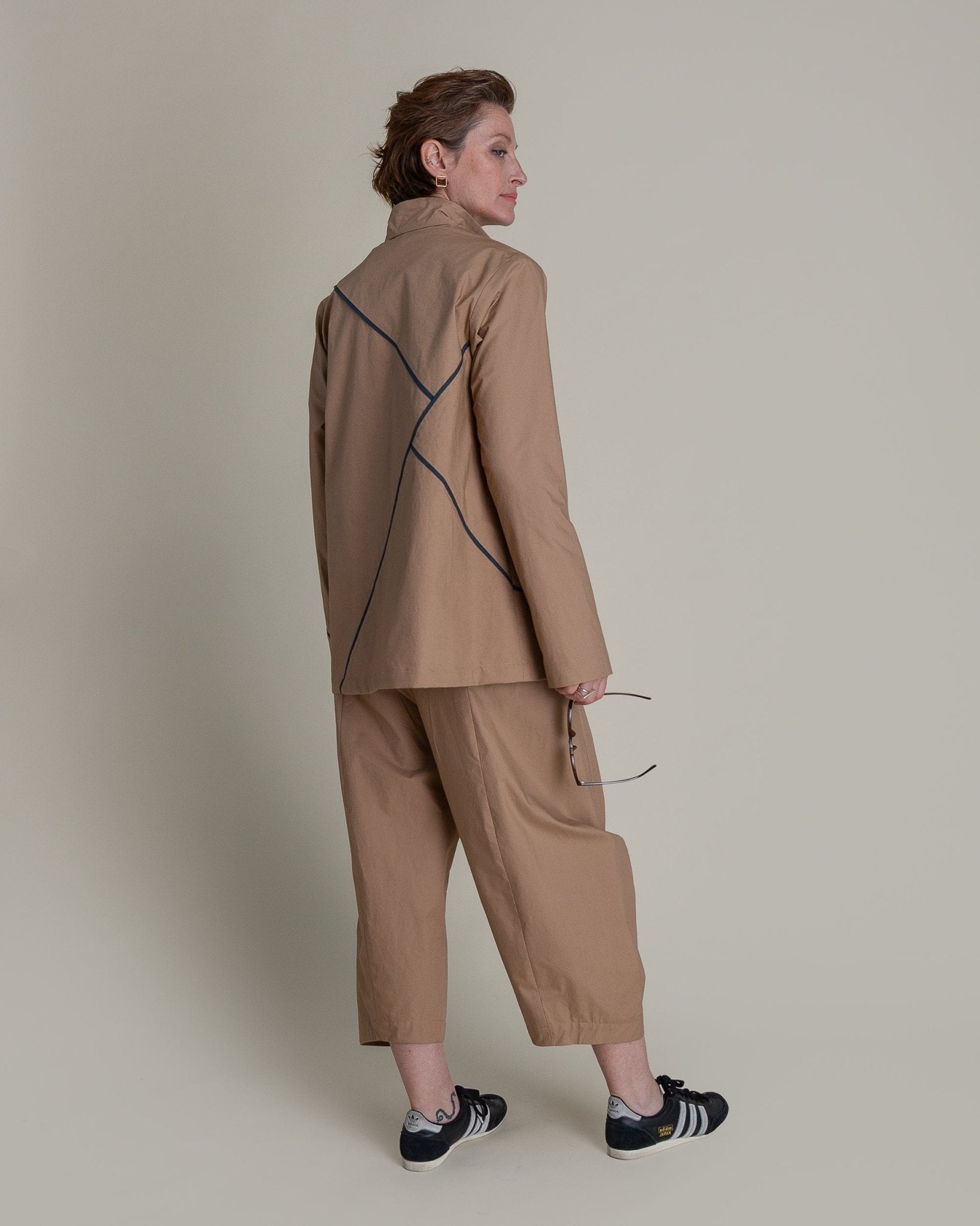 Slouchy Christina Jacket in Khaki Cotton Poplin with Slate PipingChristina Jackets