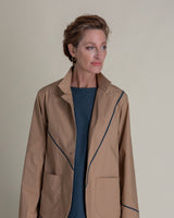 Slouchy Christina Jacket in Khaki Cotton Poplin with Slate PipingChristina Jackets