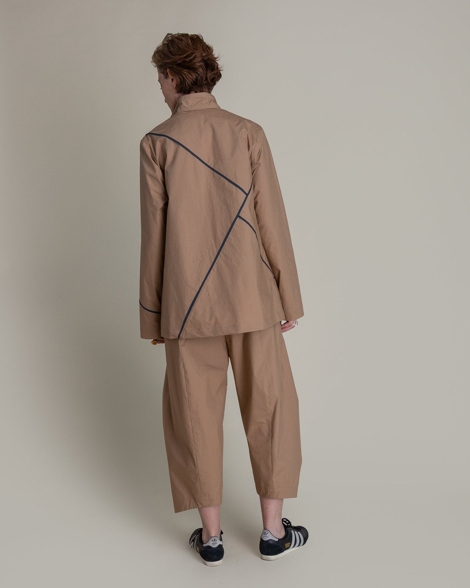 Slouchy Christina Jacket in Khaki Cotton Poplin with Slate PipingChristina Jackets