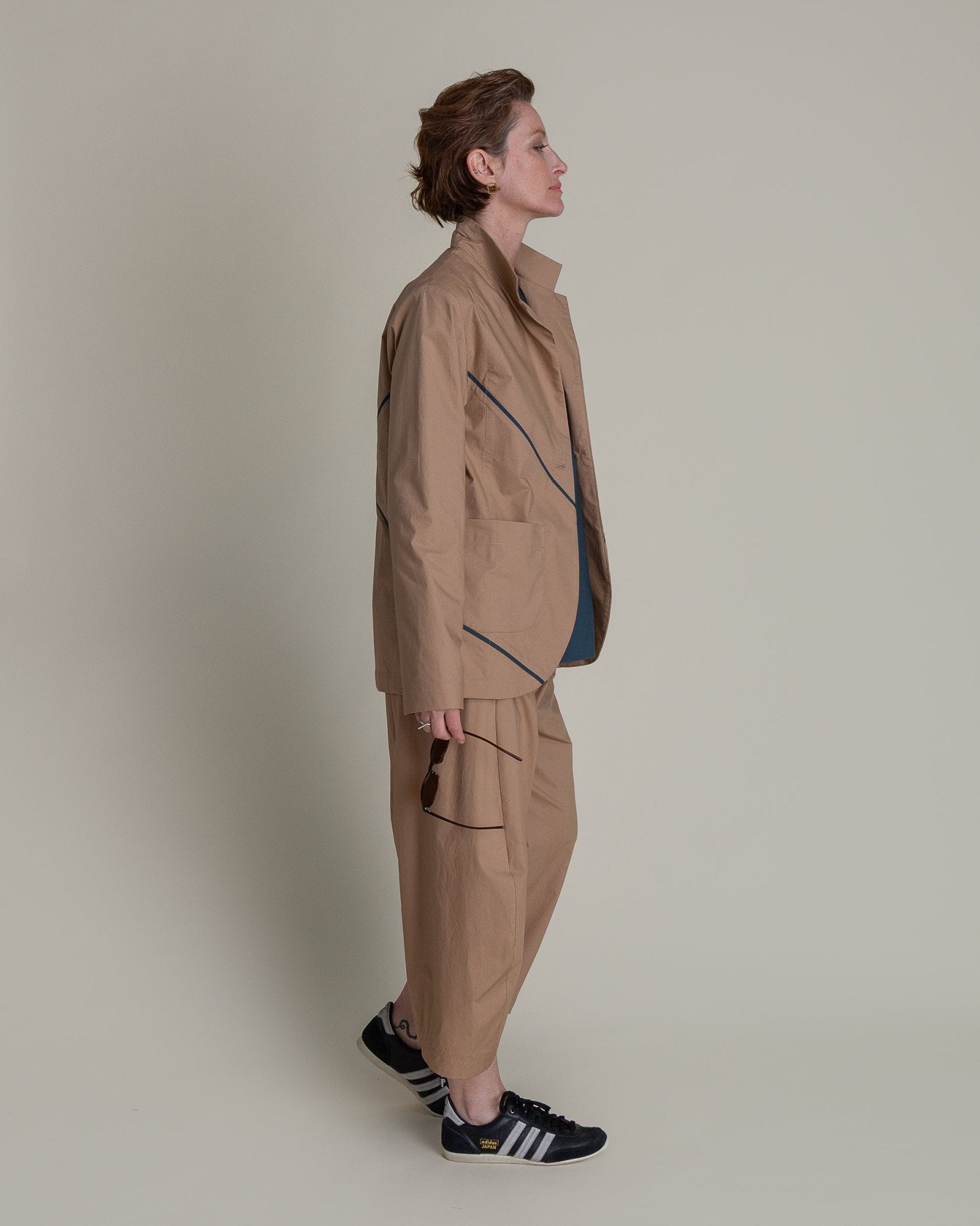 Slouchy Christina Jacket in Khaki Cotton Poplin with Slate PipingChristina Jackets