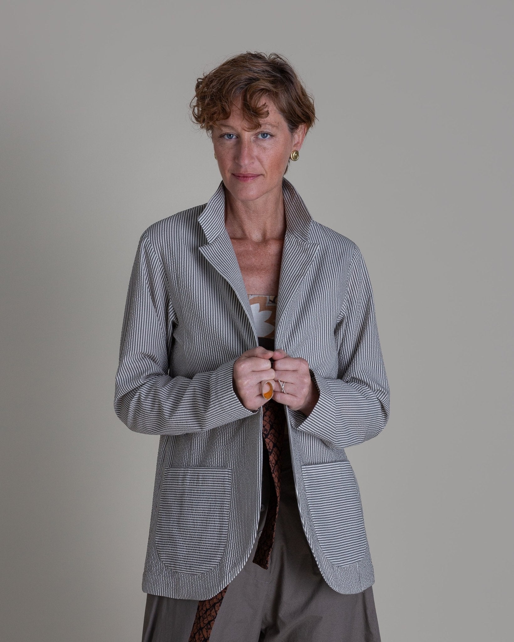 Slouchy Christina Jacket in Striped Wool and Silk SeersuckerChristina Jackets