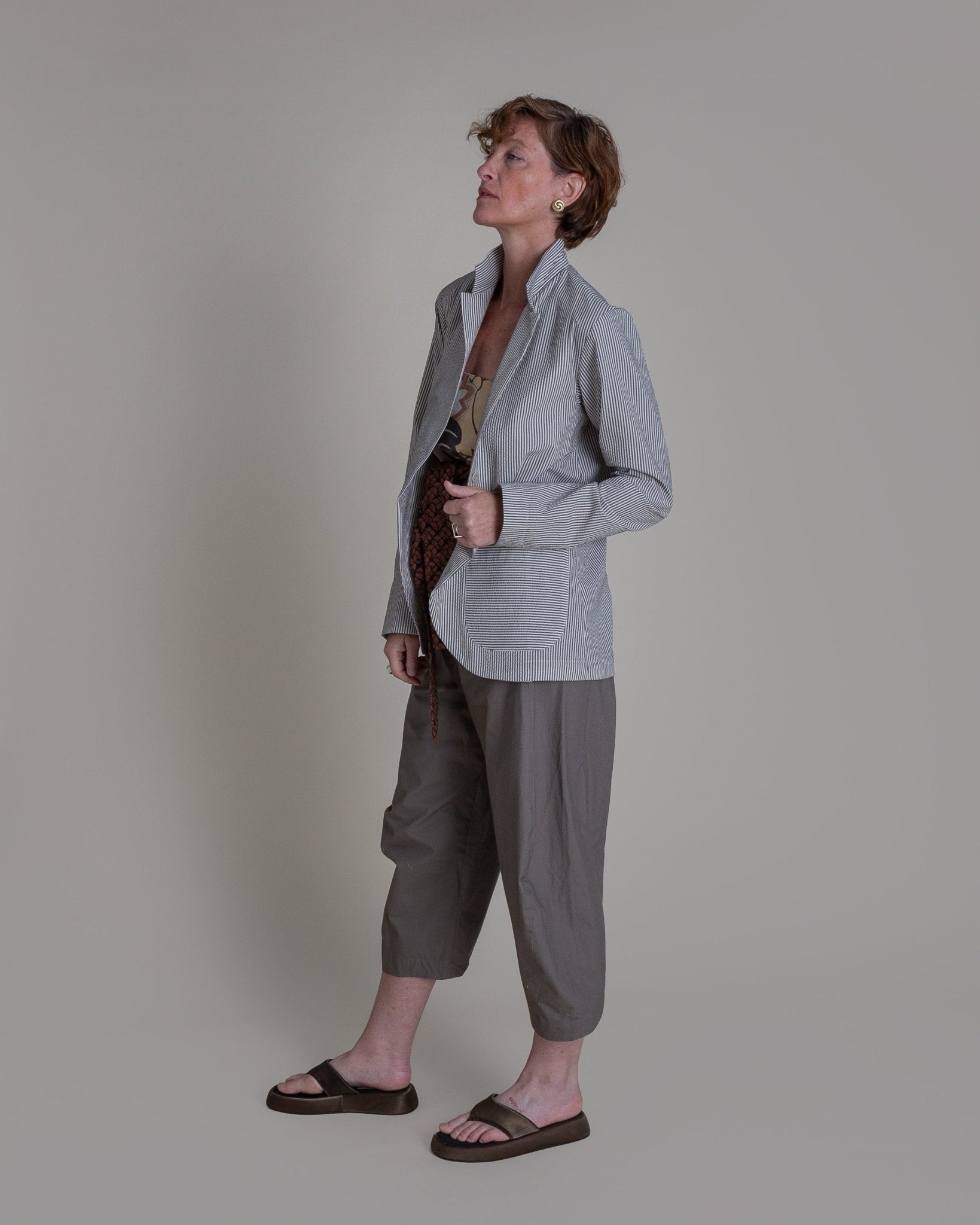 Slouchy Christina Jacket in Striped Wool and Silk SeersuckerChristina Jackets