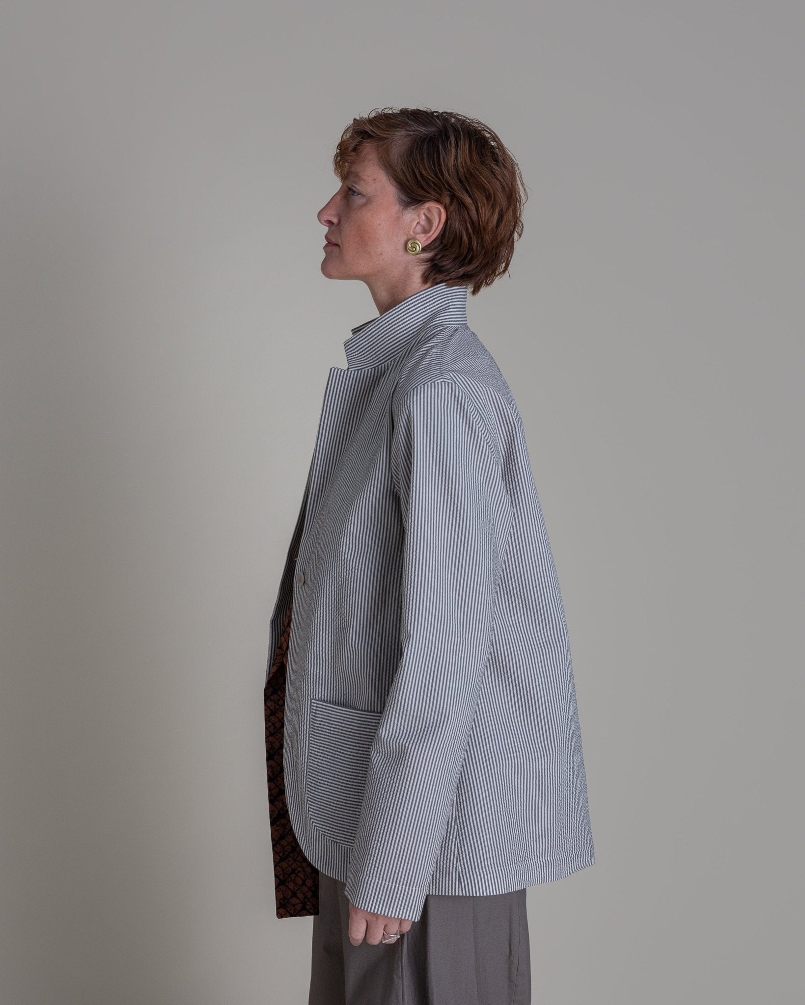 Slouchy Christina Jacket in Striped Wool and Silk SeersuckerChristina Jackets