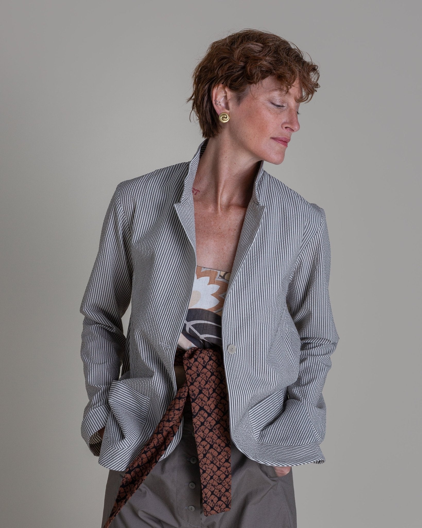 Slouchy Christina Jacket in Striped Wool and Silk SeersuckerChristina Jackets
