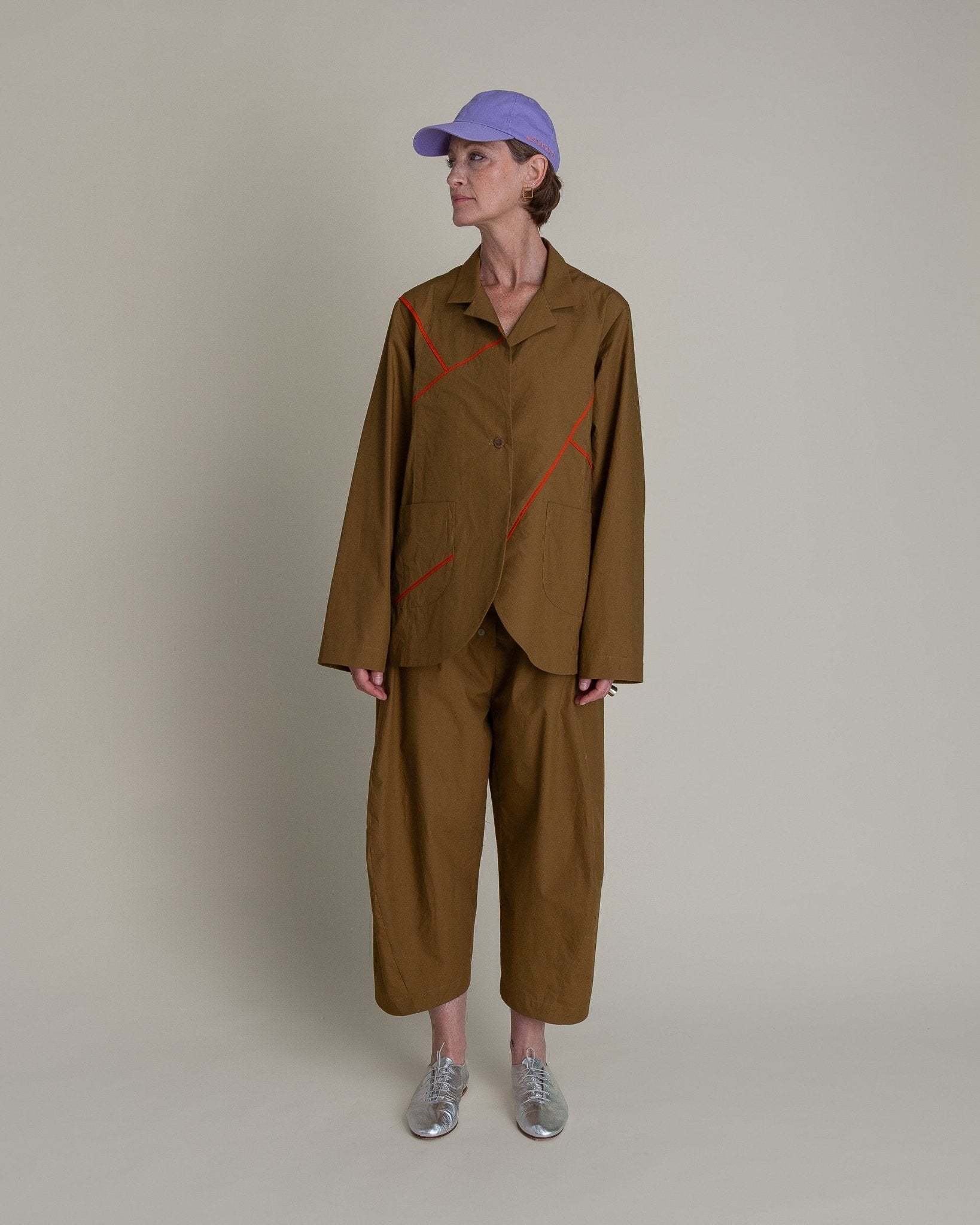 Slouchy Christina Jacket in Tobacco Cotton Poplin with Persimmon PipingChristina Jackets