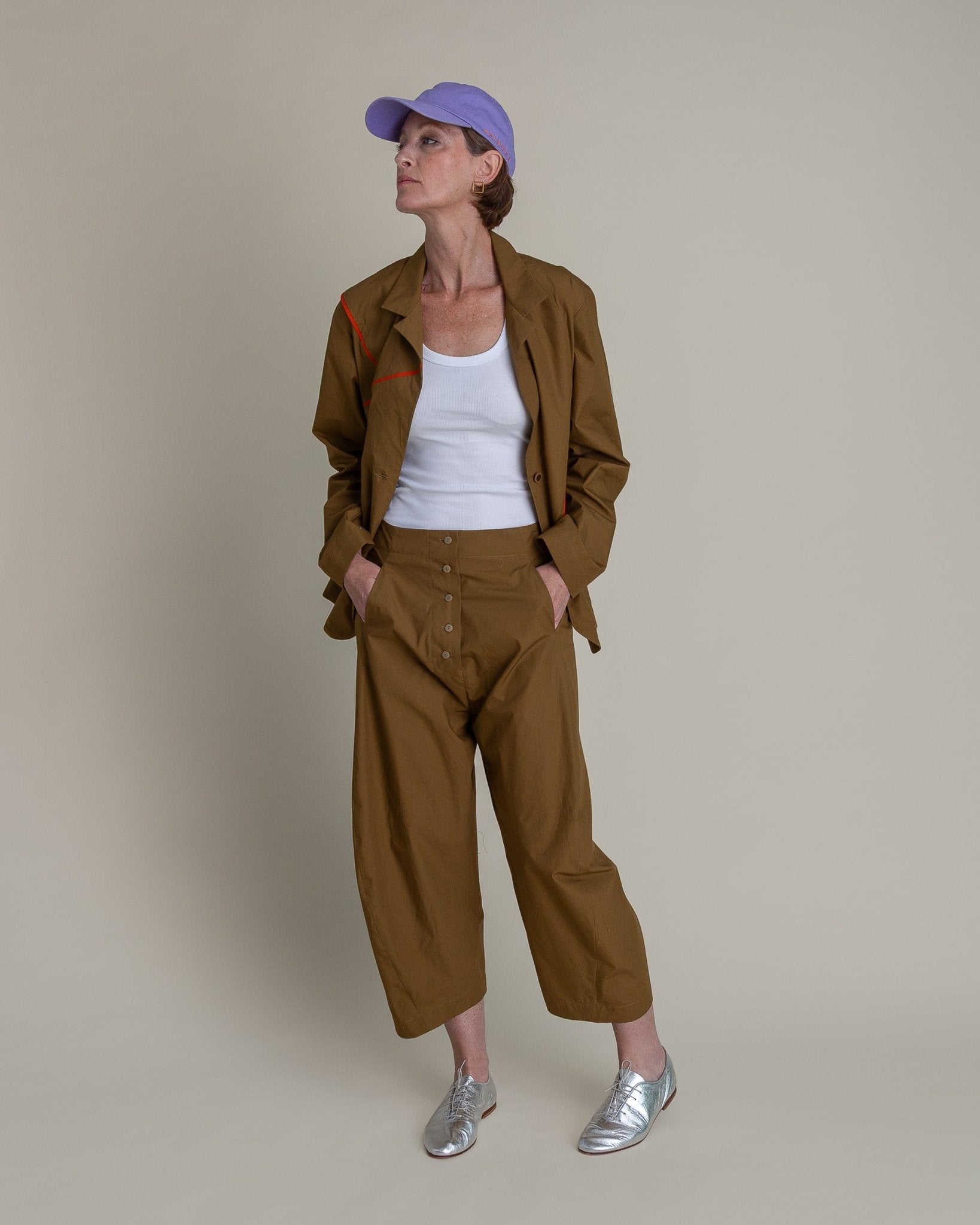 Slouchy Christina Jacket in Tobacco Cotton Poplin with Persimmon PipingChristina Jackets
