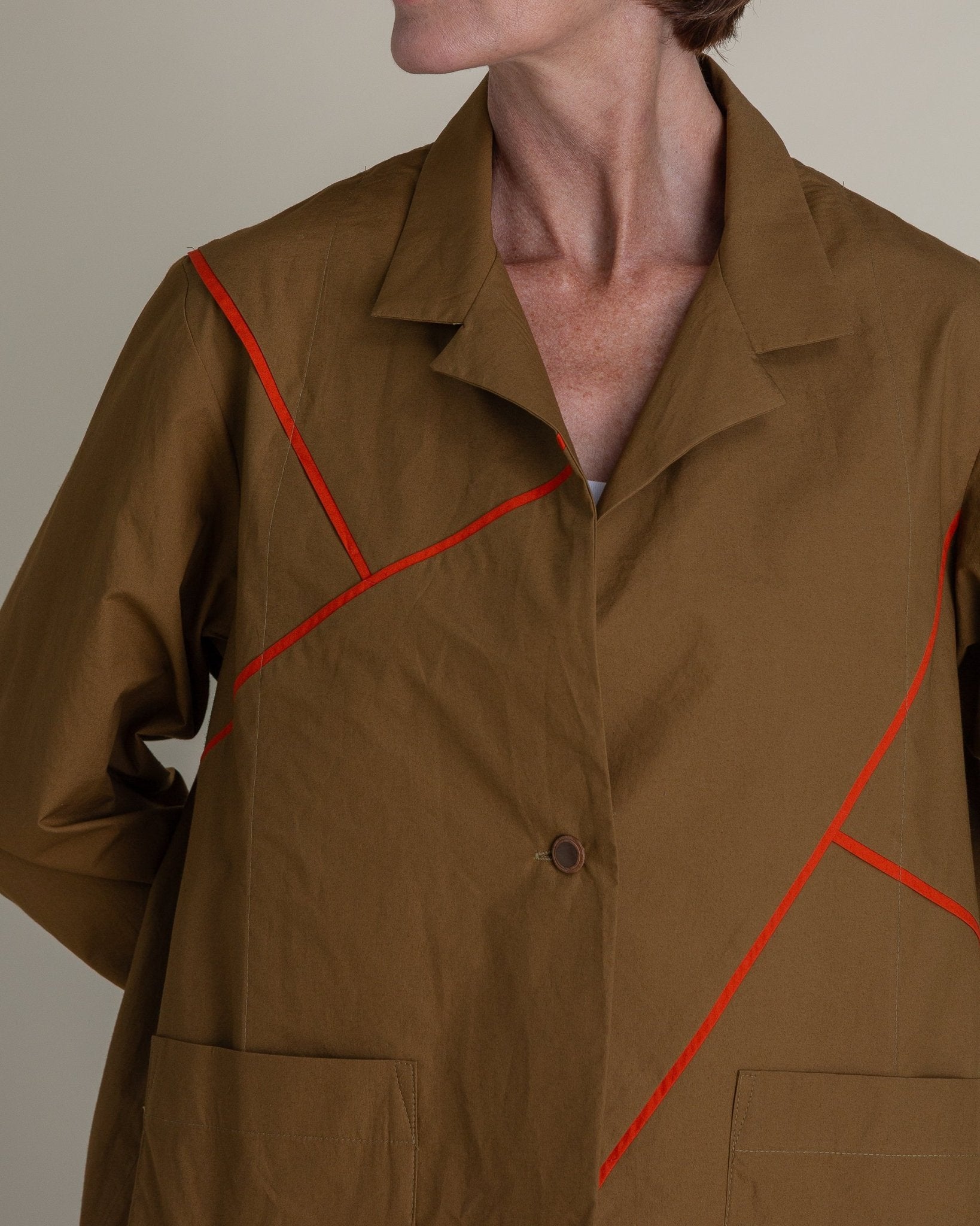 Slouchy Christina Jacket in Tobacco Cotton Poplin with Persimmon PipingChristina Jackets