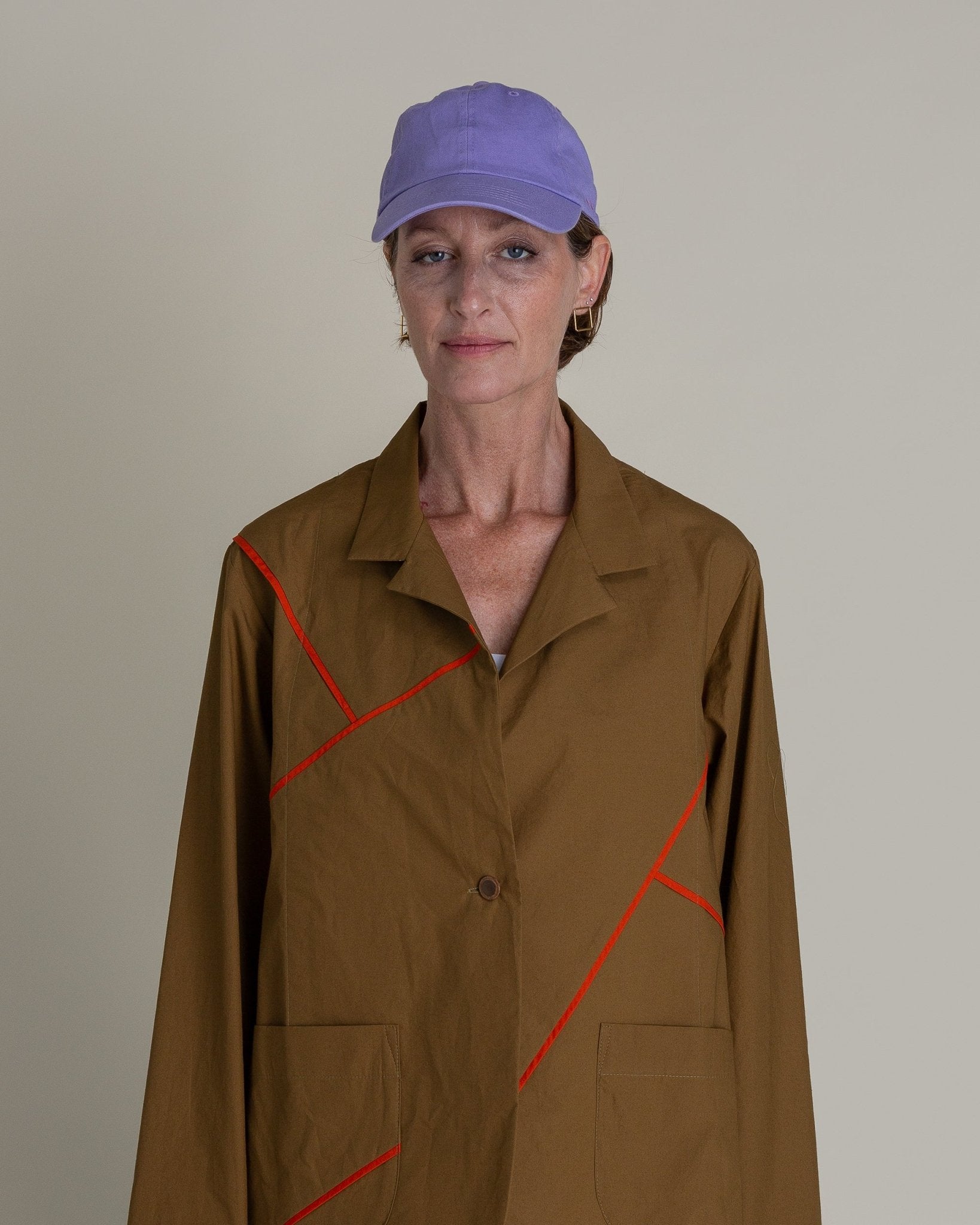 Slouchy Christina Jacket in Tobacco Cotton Poplin with Persimmon PipingChristina Jackets