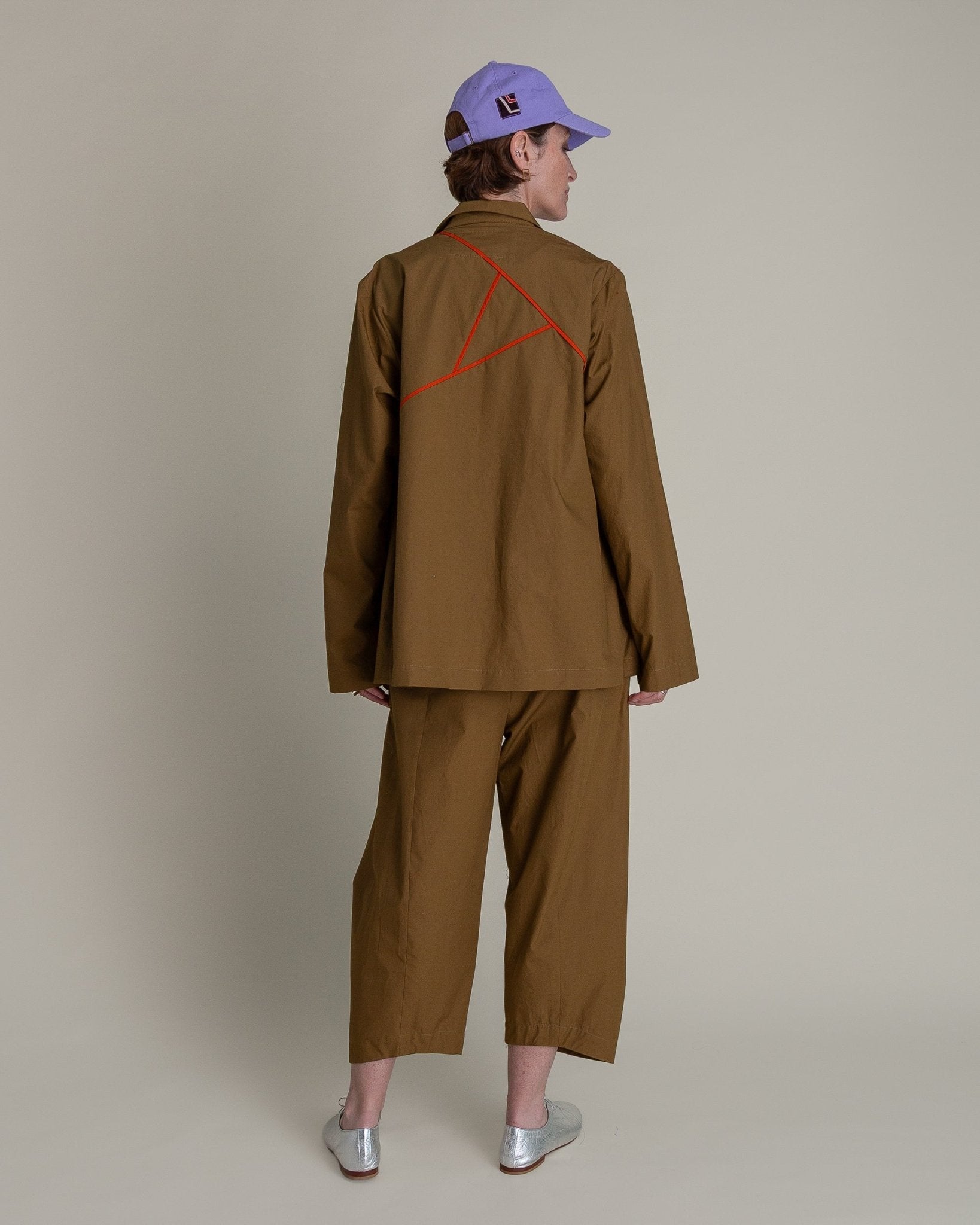 Slouchy Christina Jacket in Tobacco Cotton Poplin with Persimmon PipingChristina Jackets