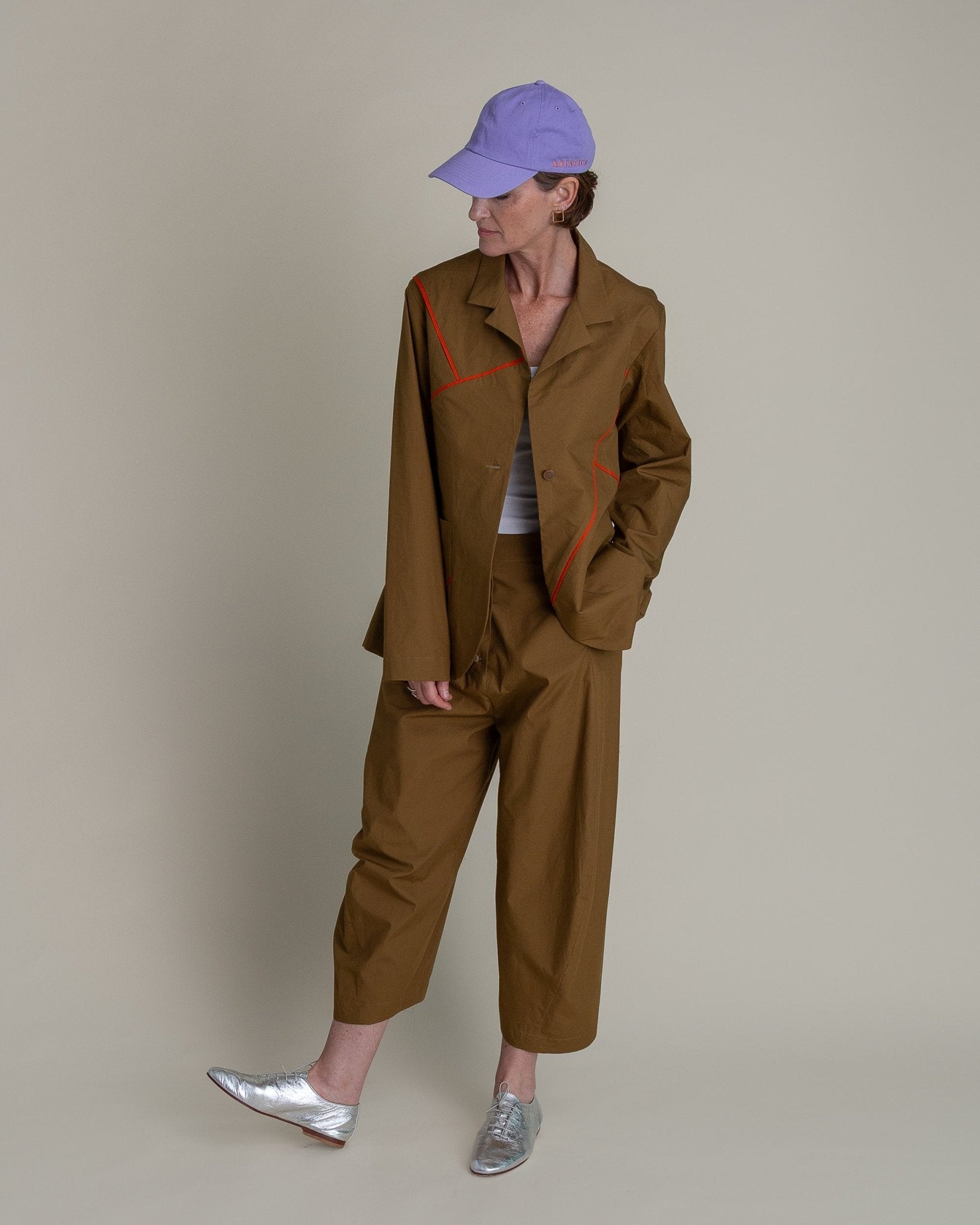 Slouchy Christina Jacket in Tobacco Cotton Poplin with Persimmon PipingChristina Jackets