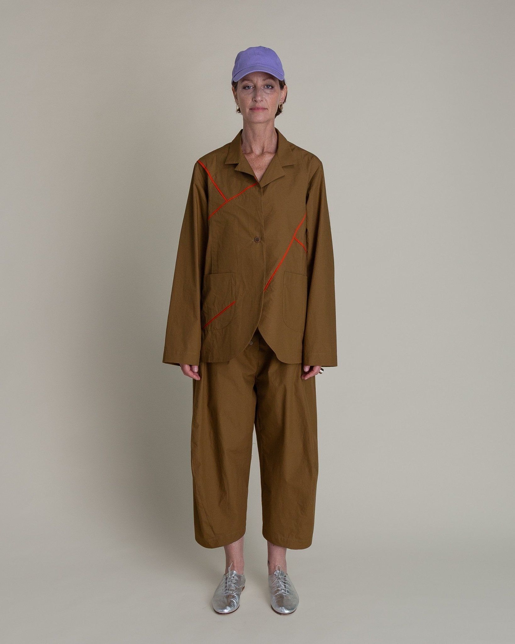 Slouchy Christina Jacket in Tobacco Cotton Poplin with Persimmon PipingChristina Jackets