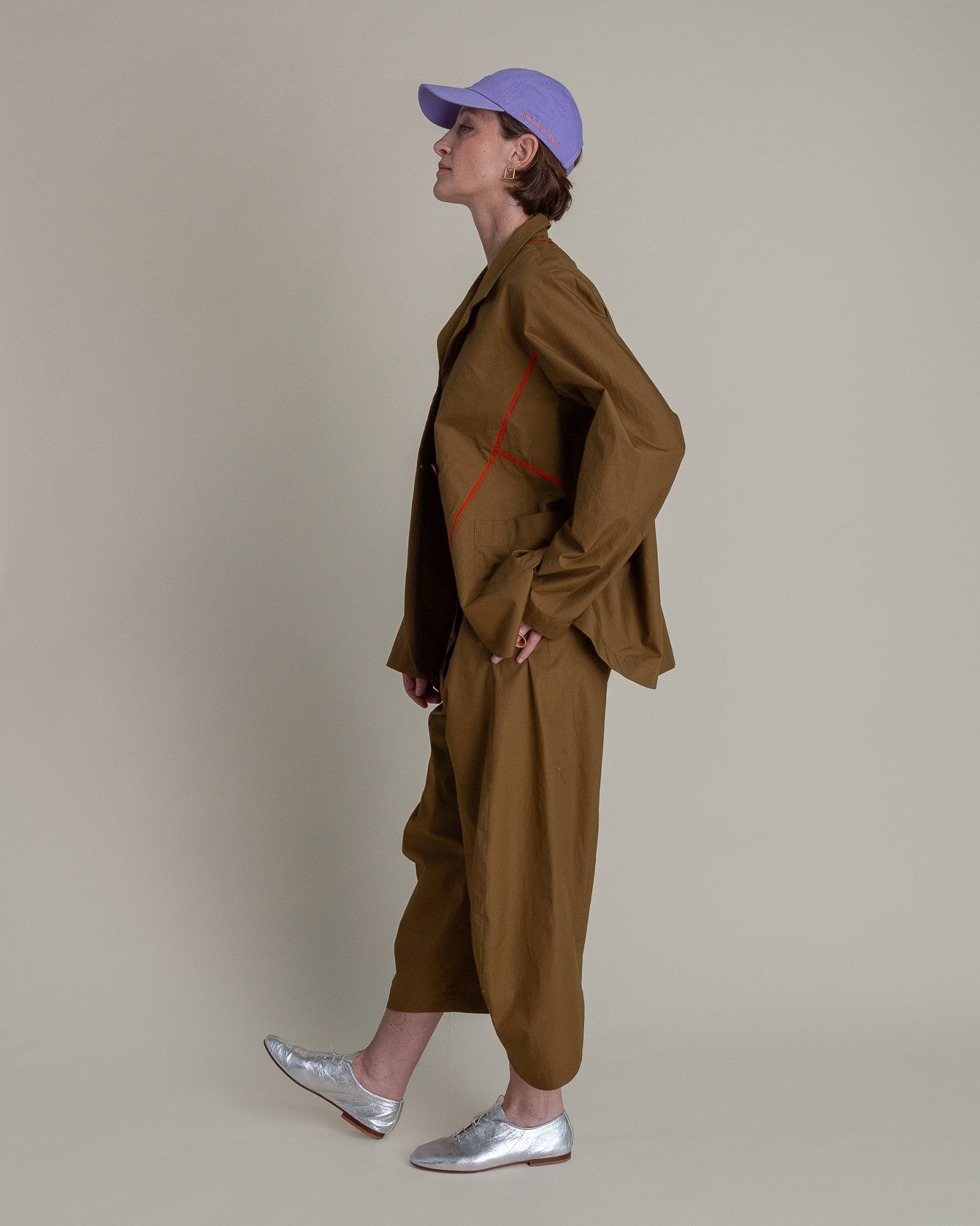 Slouchy Christina Jacket in Tobacco Cotton Poplin with Persimmon PipingChristina Jackets