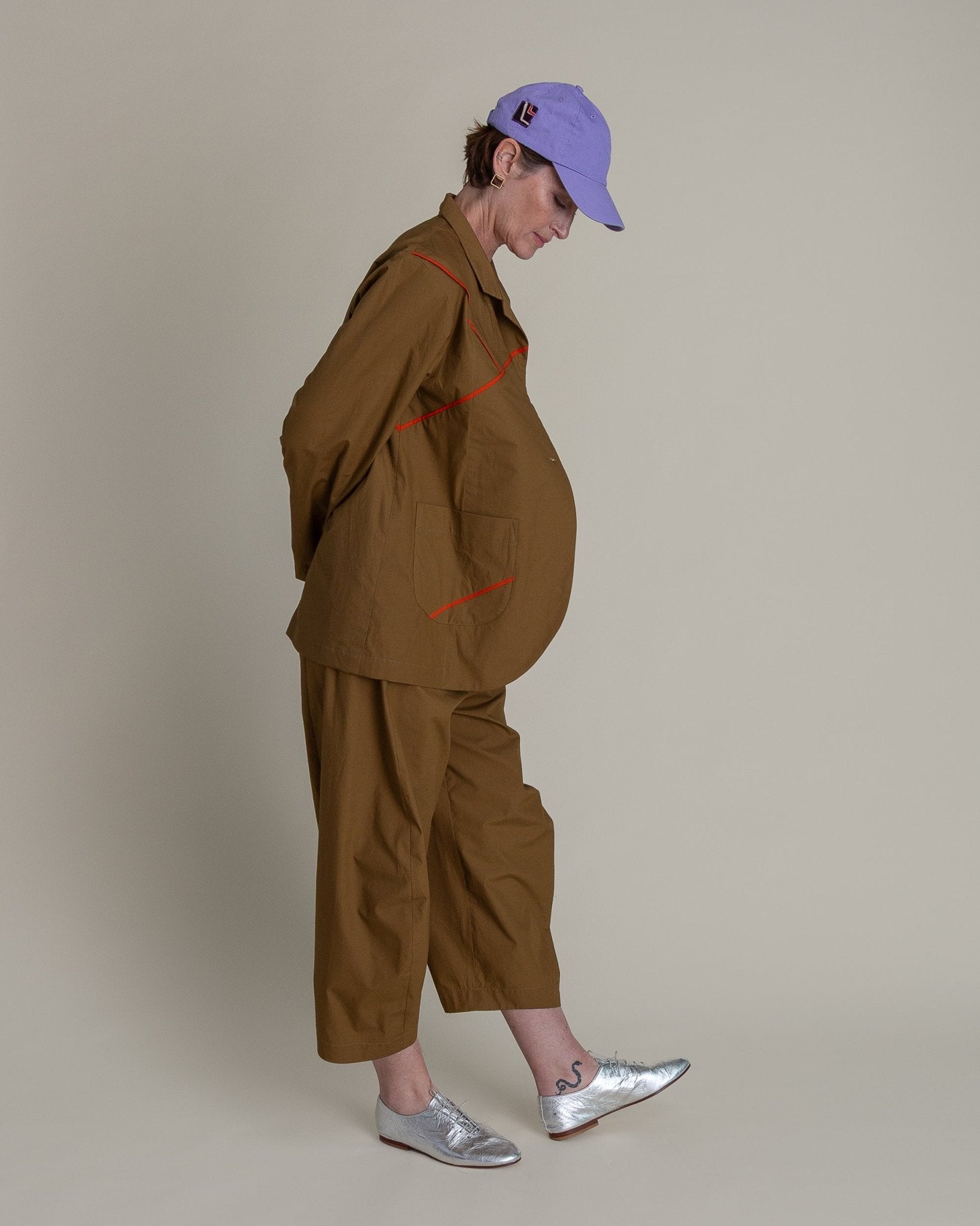 Slouchy Christina Jacket in Tobacco Cotton Poplin with Persimmon PipingChristina Jackets