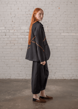 Slouchy Christina Jacket in Wool Pinstripe with Vintage Ribbons