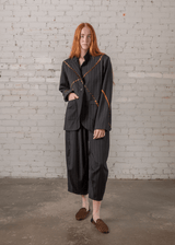 Slouchy Christina Jacket in Wool Pinstripe with Vintage Ribbons