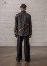 Slouchy Christina Jacket in Wool Pinstripe with Vintage Ribbons