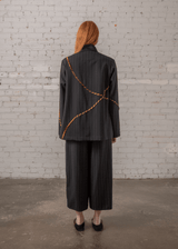 Slouchy Christina Jacket in Wool Pinstripe with Vintage Ribbons