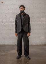 Slouchy Christina Jacket in Wool Pinstripe with Vintage Ribbons