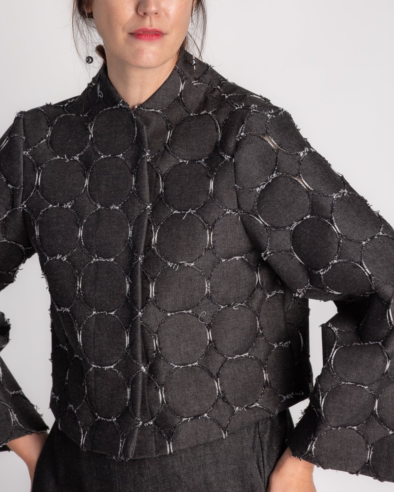 Sprite Jacket in Nuno Black "Cracked Denim"Cropped Jackets