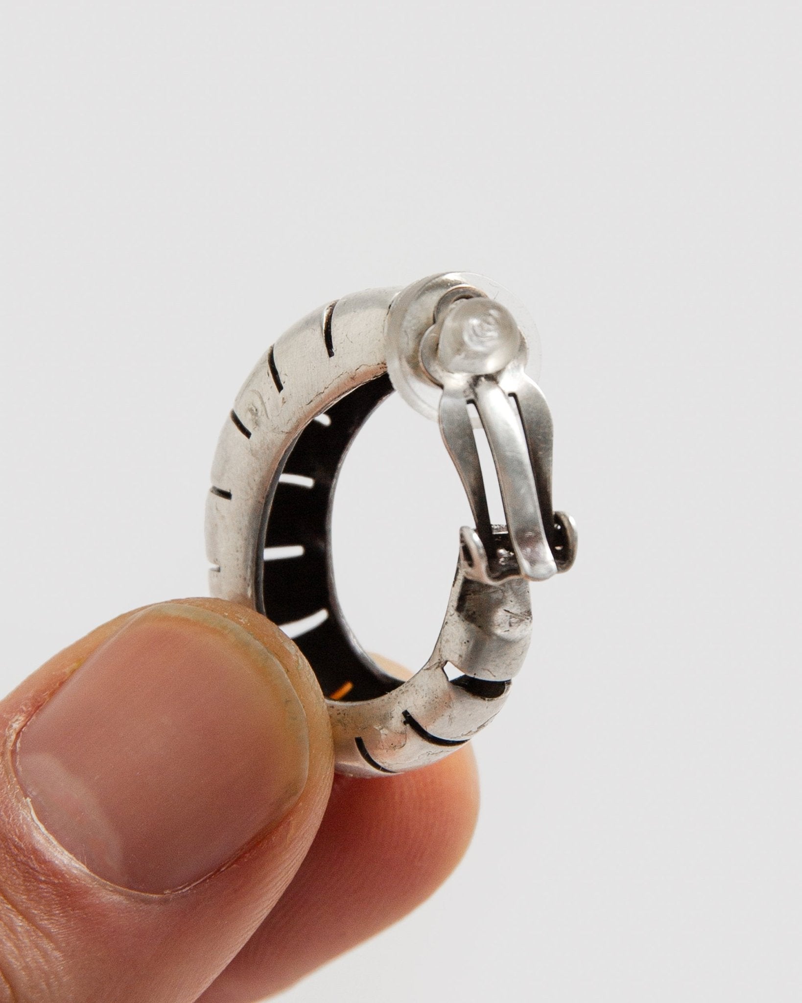 Steve Vaubel Silver Cut Line Hoop EarringsClip - On Earrings