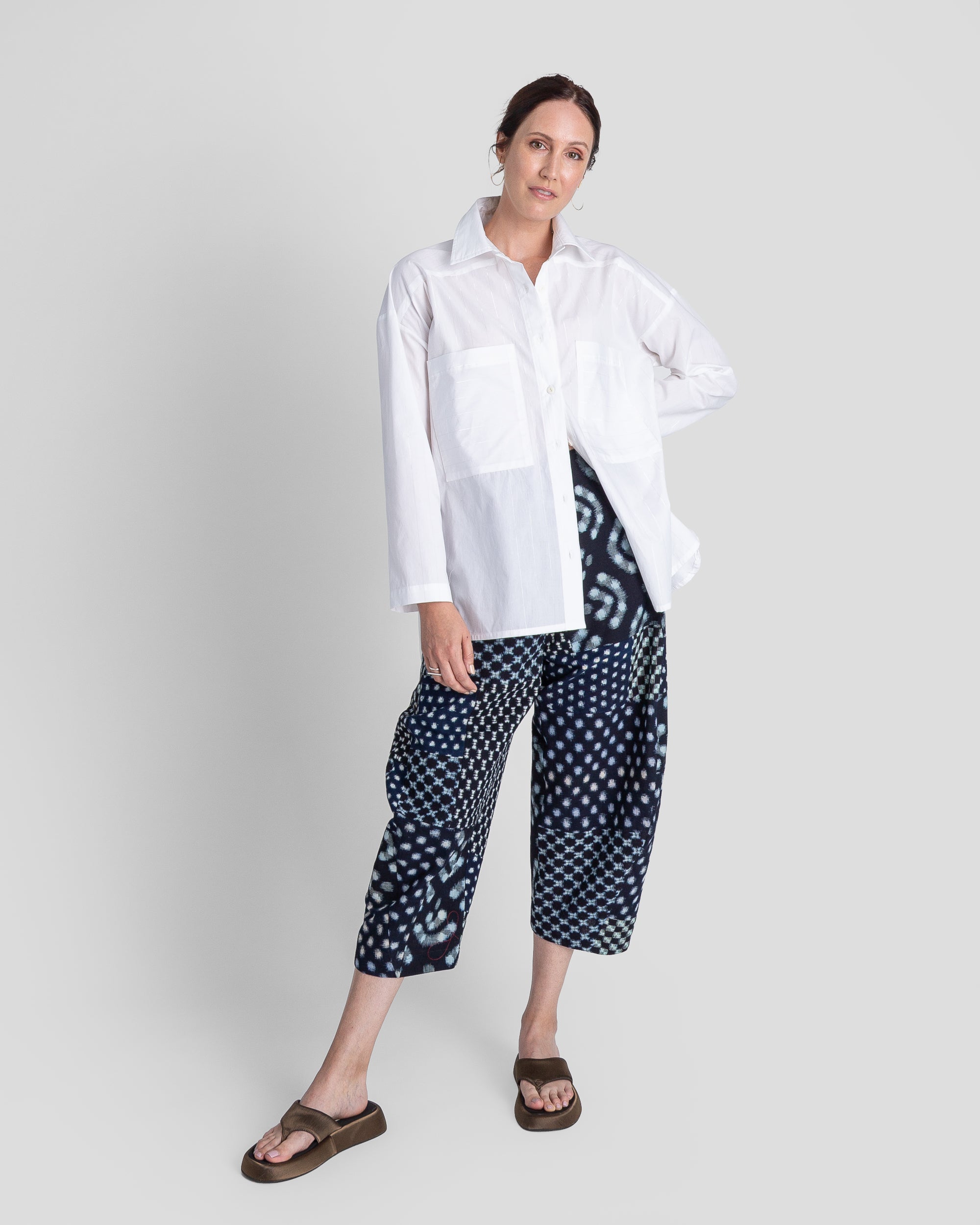 Big Shirt in White Cotton with Subtle Silver Stripe