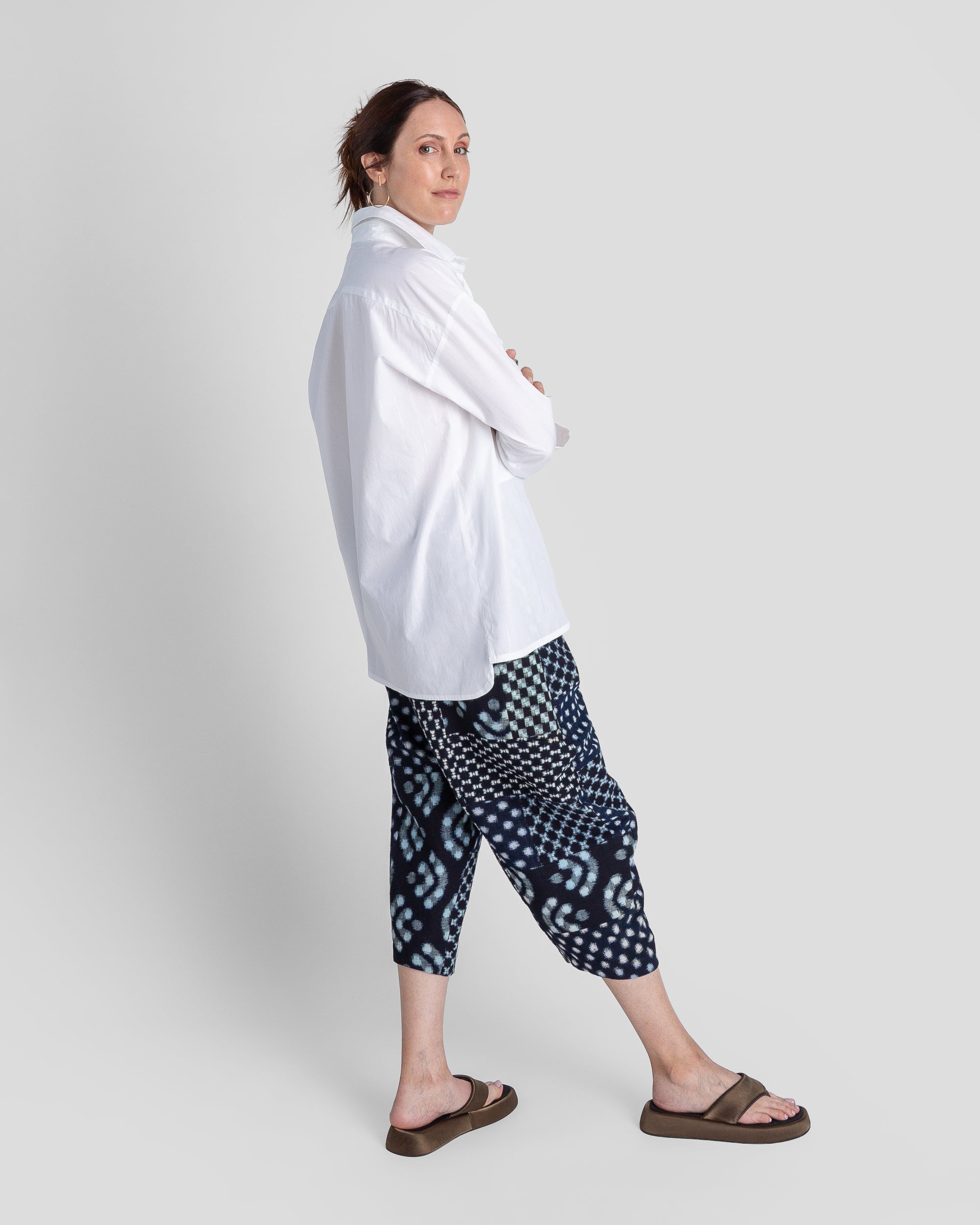 Big Shirt in White Cotton with Subtle Silver Stripe
