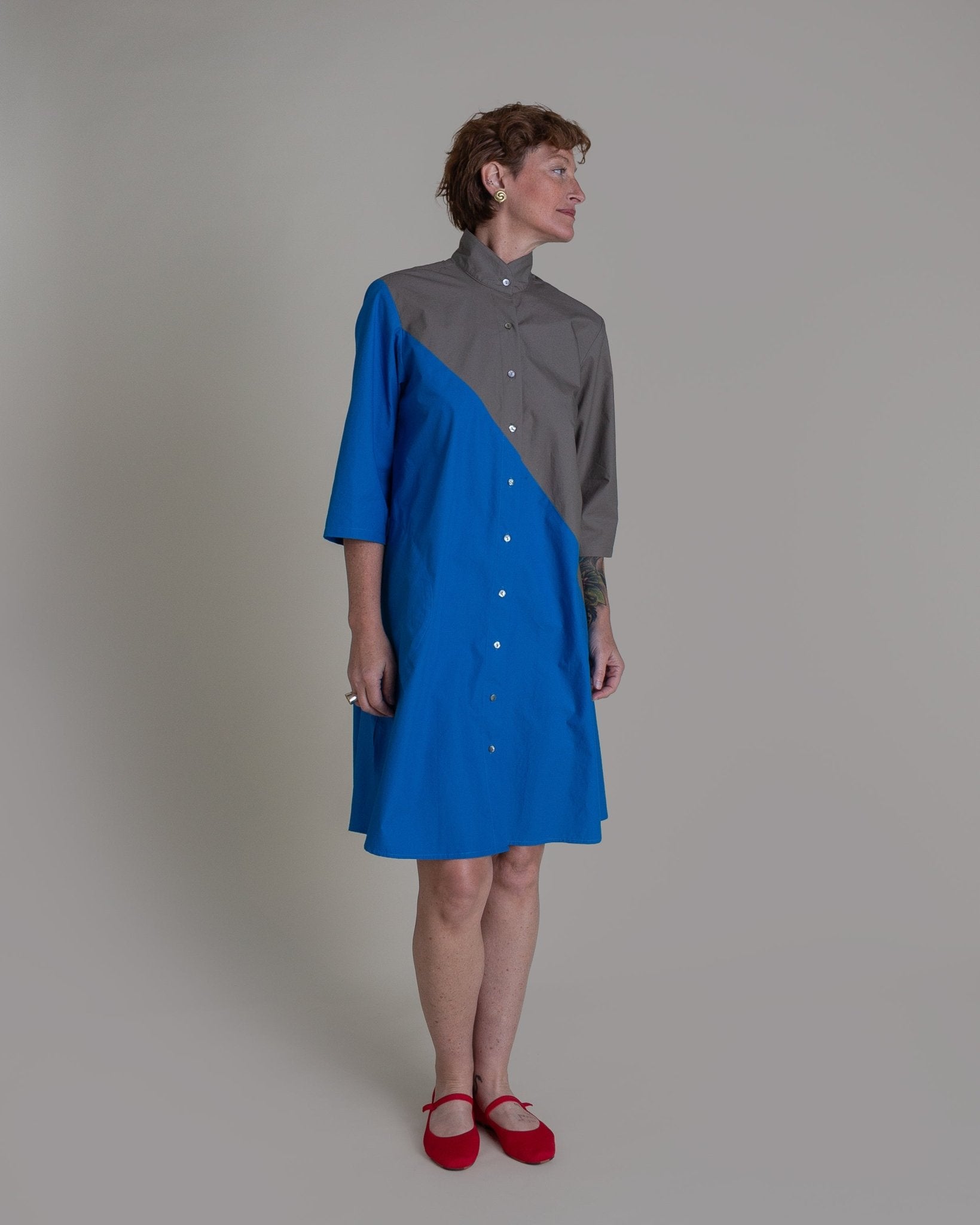 Summer Dress in Blue and Slate Pieced Cotton PoplinSummer Dress