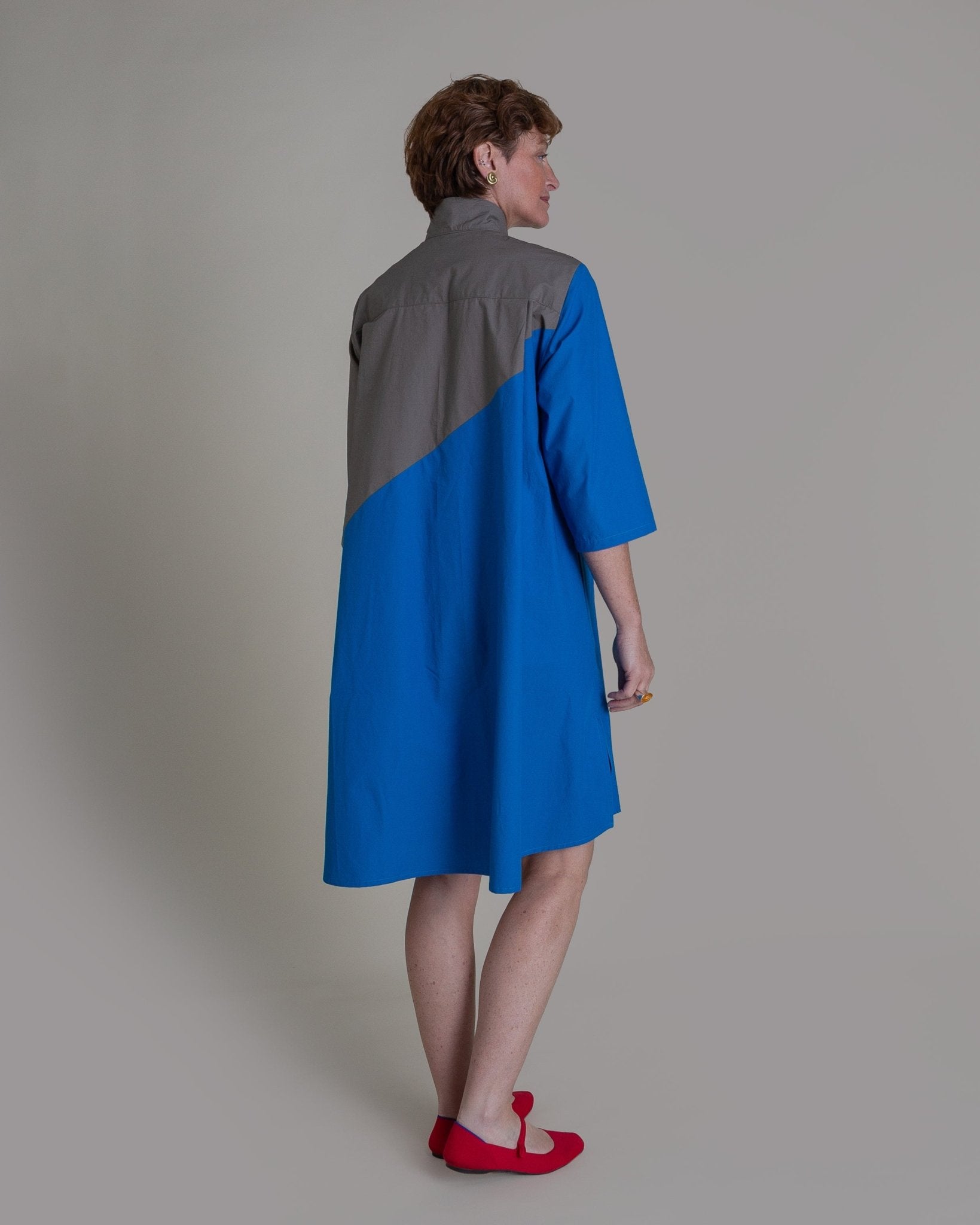 Summer Dress in Blue and Slate Pieced Cotton PoplinSummer Dress