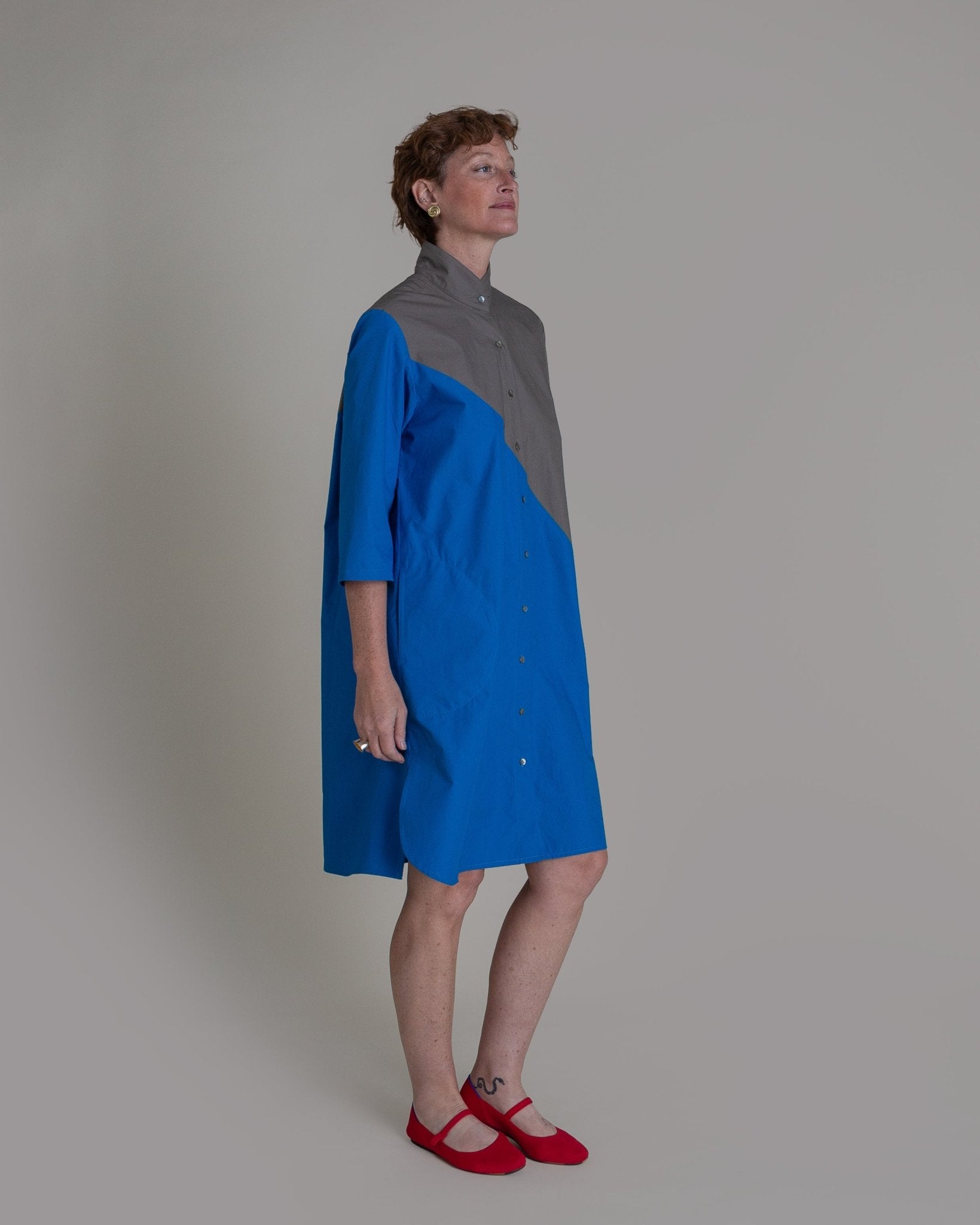 Summer Dress in Blue and Slate Pieced Cotton PoplinSummer Dress