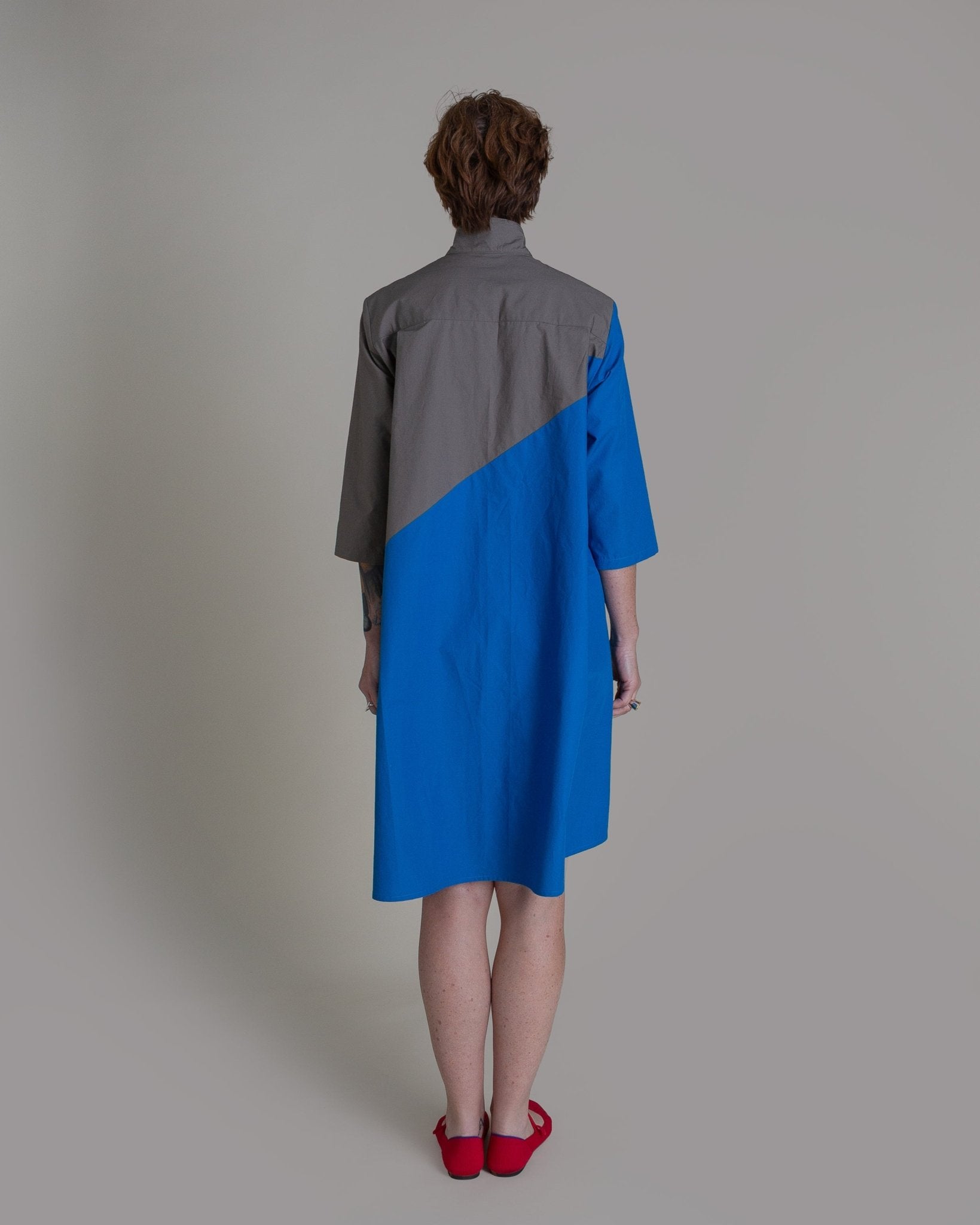Summer Dress in Blue and Slate Pieced Cotton PoplinSummer Dress