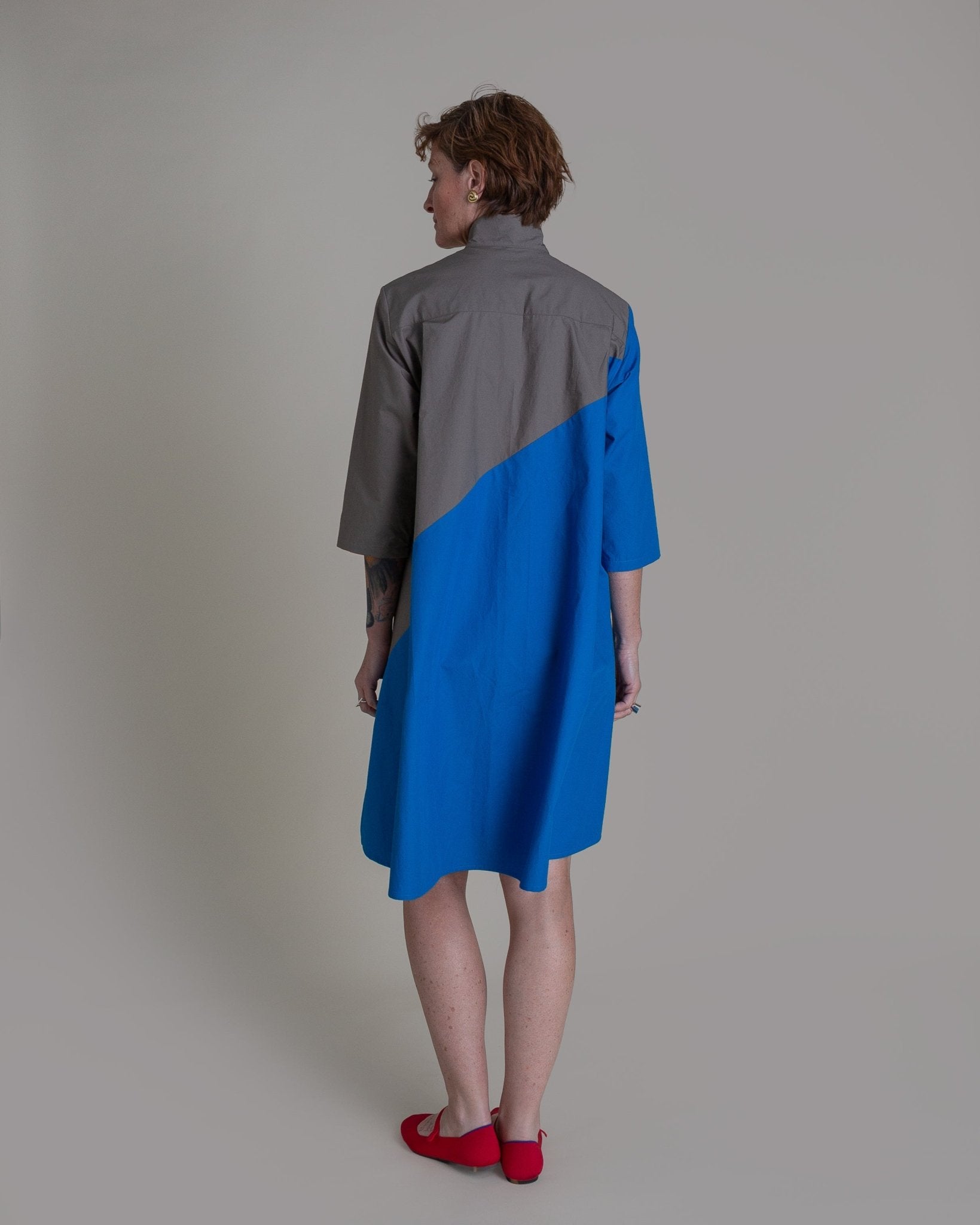 Summer Dress in Blue and Slate Pieced Cotton PoplinSummer Dress