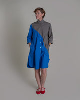 Summer Dress in Blue and Slate Pieced Cotton PoplinSummer Dress