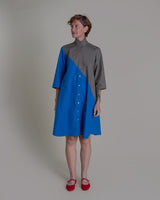 Summer Dress in Blue and Slate Pieced Cotton PoplinSummer Dress