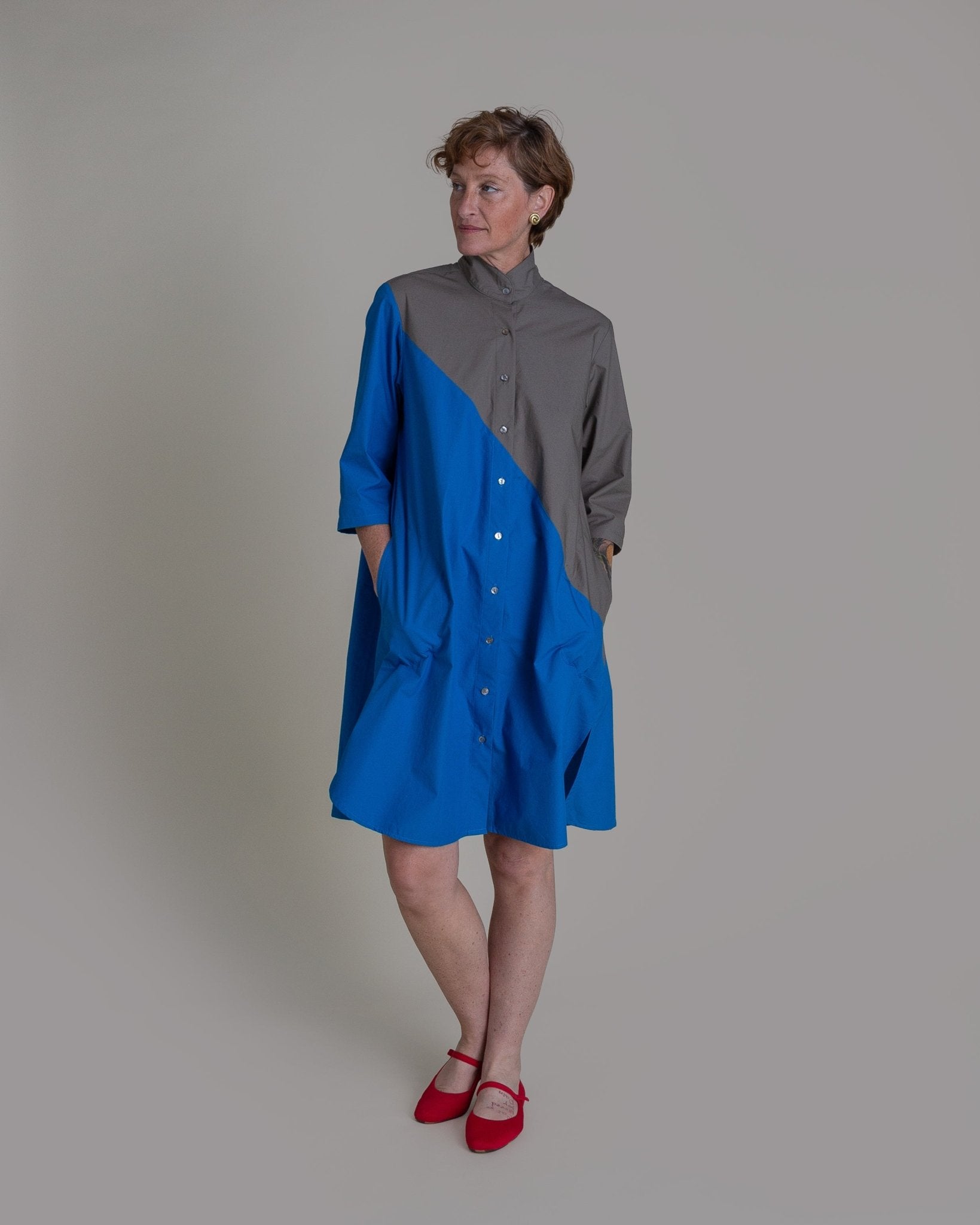 Summer Dress in Blue and Slate Pieced Cotton PoplinSummer Dress