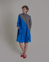 Summer Dress in Blue and Slate Pieced Cotton PoplinSummer Dress