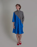 Summer Dress in Blue and Slate Pieced Cotton PoplinSummer Dress
