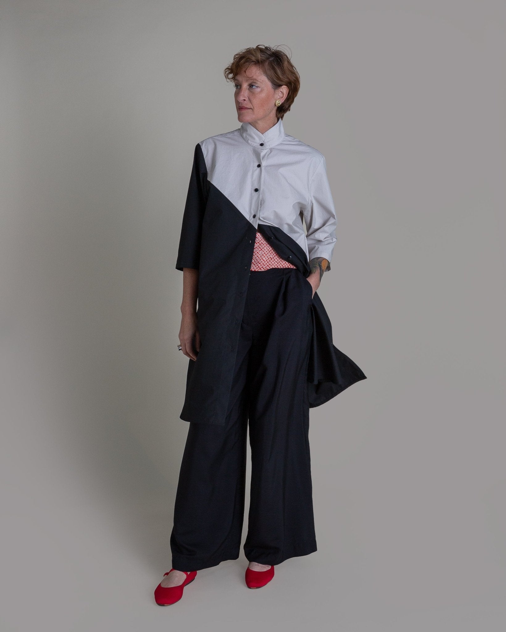 Summer Dress in Dove and Black Pieced Cotton PoplinSummer Dress