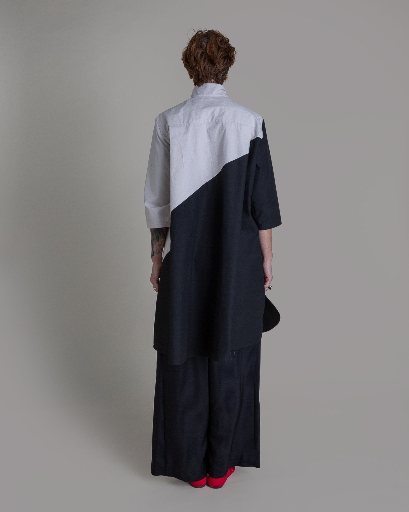 Summer Dress in Dove and Black Pieced Cotton PoplinSummer Dress