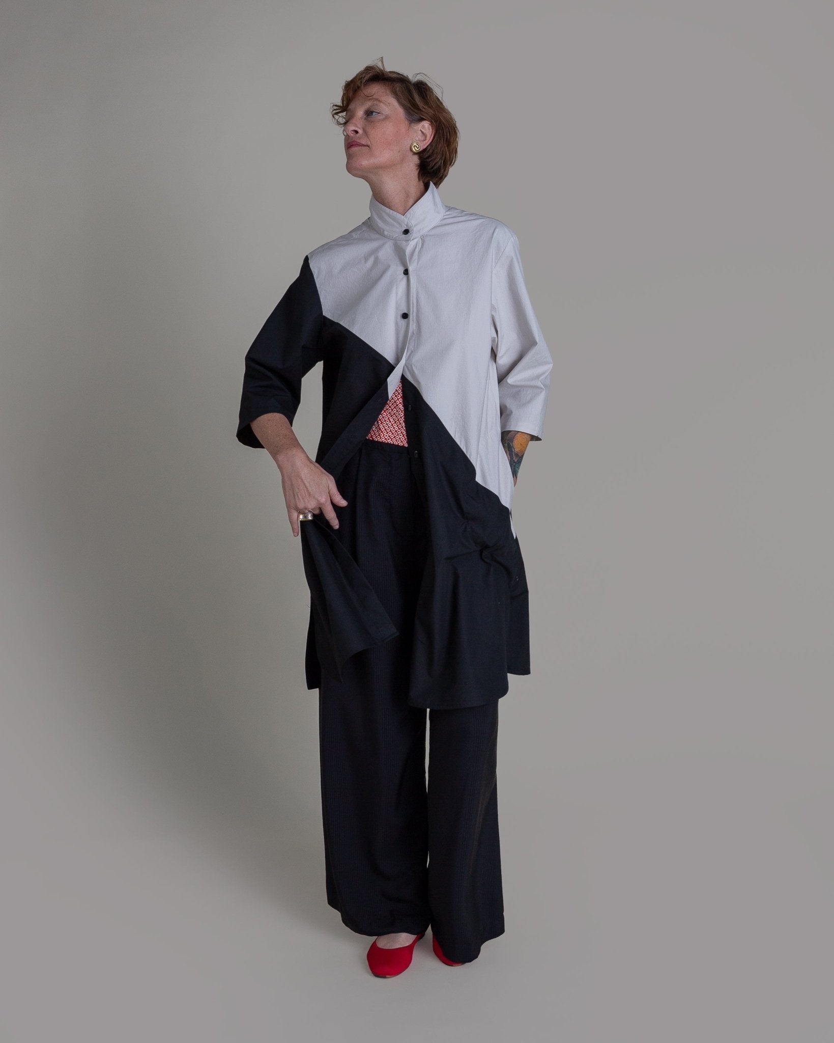 Summer Dress in Dove and Black Pieced Cotton PoplinSummer Dress