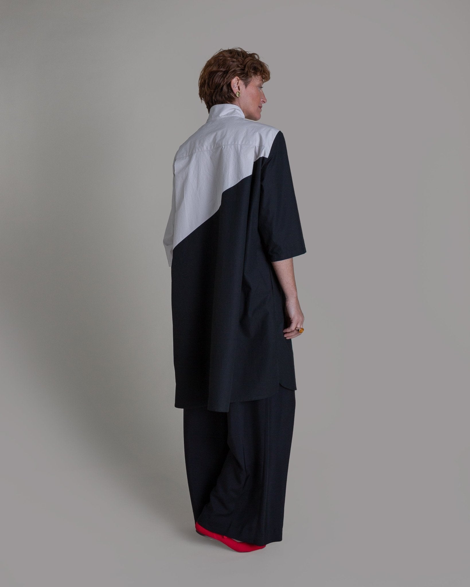 Summer Dress in Dove and Black Pieced Cotton PoplinSummer Dress