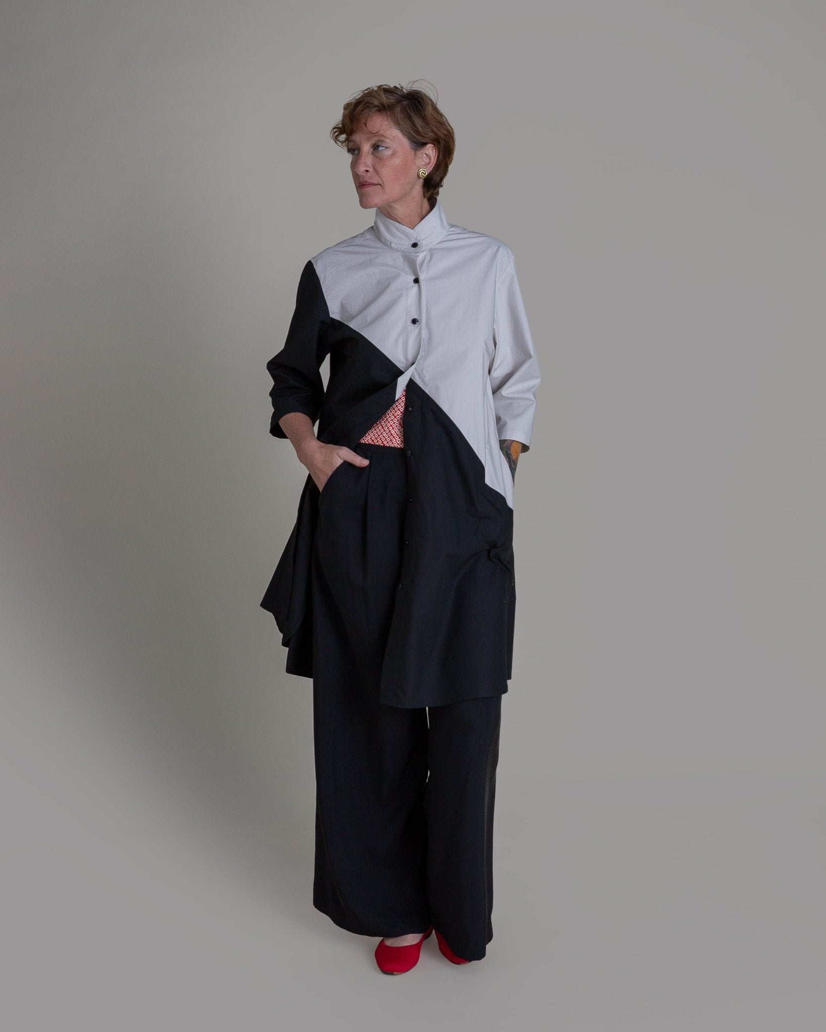Summer Dress in Dove and Black Pieced Cotton PoplinSummer Dress