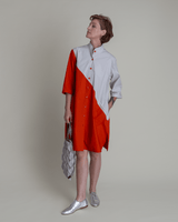 Summer Dress in Dove and Persimmon Pieced Cotton PoplinSummer Dress